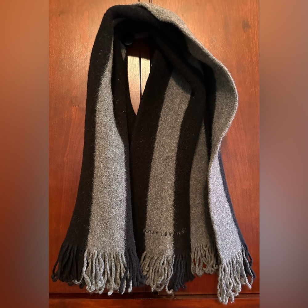 KIDS JOHN VARVATOS BLACK & GRAY STRIPED WOOL BANDANA SCARF